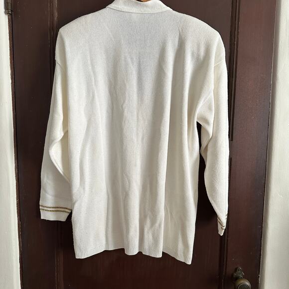 80s Vintage | Bay Point Threads | Nautical Gold and White Crested Cardigan Large - Picture 5 of 5